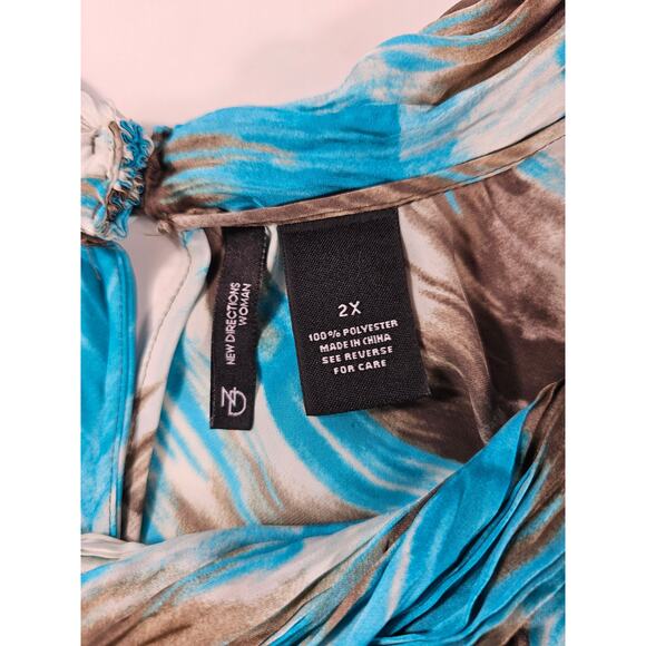 New directions womens 2X 2XL sleevless scoop neck geometric blue blouse top ^ - Picture 3 of 6